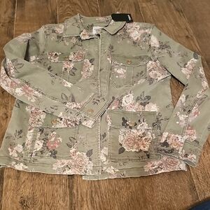 Kensie Floral Jean Jacket - Green and Pink